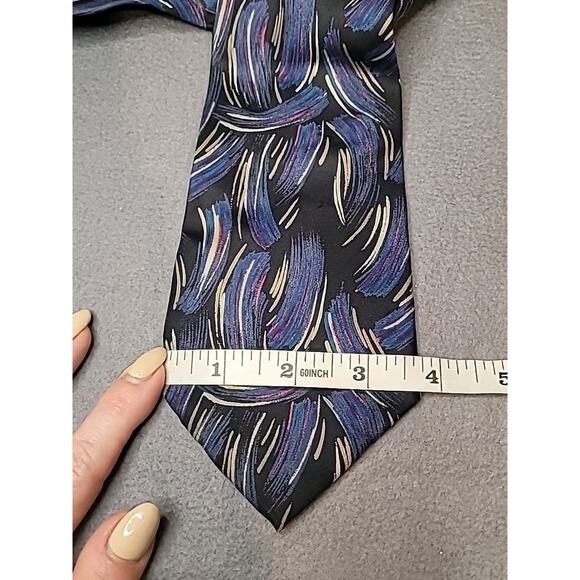 ๐ฉต Vintage Burdines Silk Tie Abstract Black & Blue Art Deco Style โ Made in USA - Picture 3 of 6